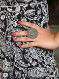 Ethnic Style Round Adjustable Oxidized Ring with Pearl Work - view 2