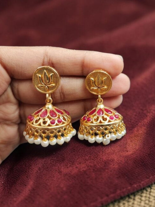 Zunyra Golden Jhumka Elegant Stunning Design for Graceful Ethnic Red