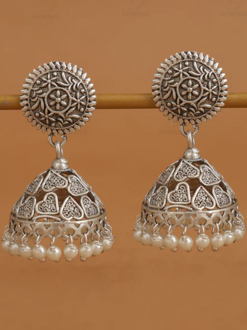 Antique Oxidized Jhumka Pearl Dangler Earrings