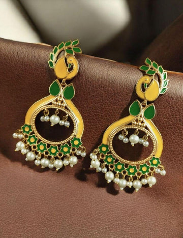 Meenakari Peacock Earrings | Gold Finish Dangler