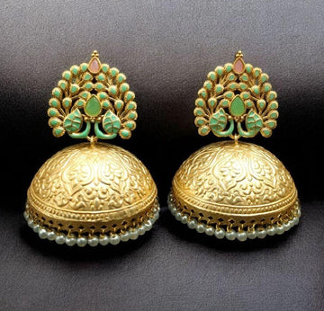 Elegant Meenakari Peacock Jhumka Earrings | Gold Plated Pearl Dangler Ethnic Perfect Jewelry