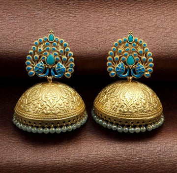 Elegant Meenakari Peacock Jhumka Earrings | Gold Plated Pearl Dangler Ethnic Perfect Jewelry