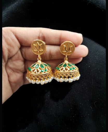 Zunyra Golden Jhumka Elegant Stunning Design for Graceful Ethnic Emerald